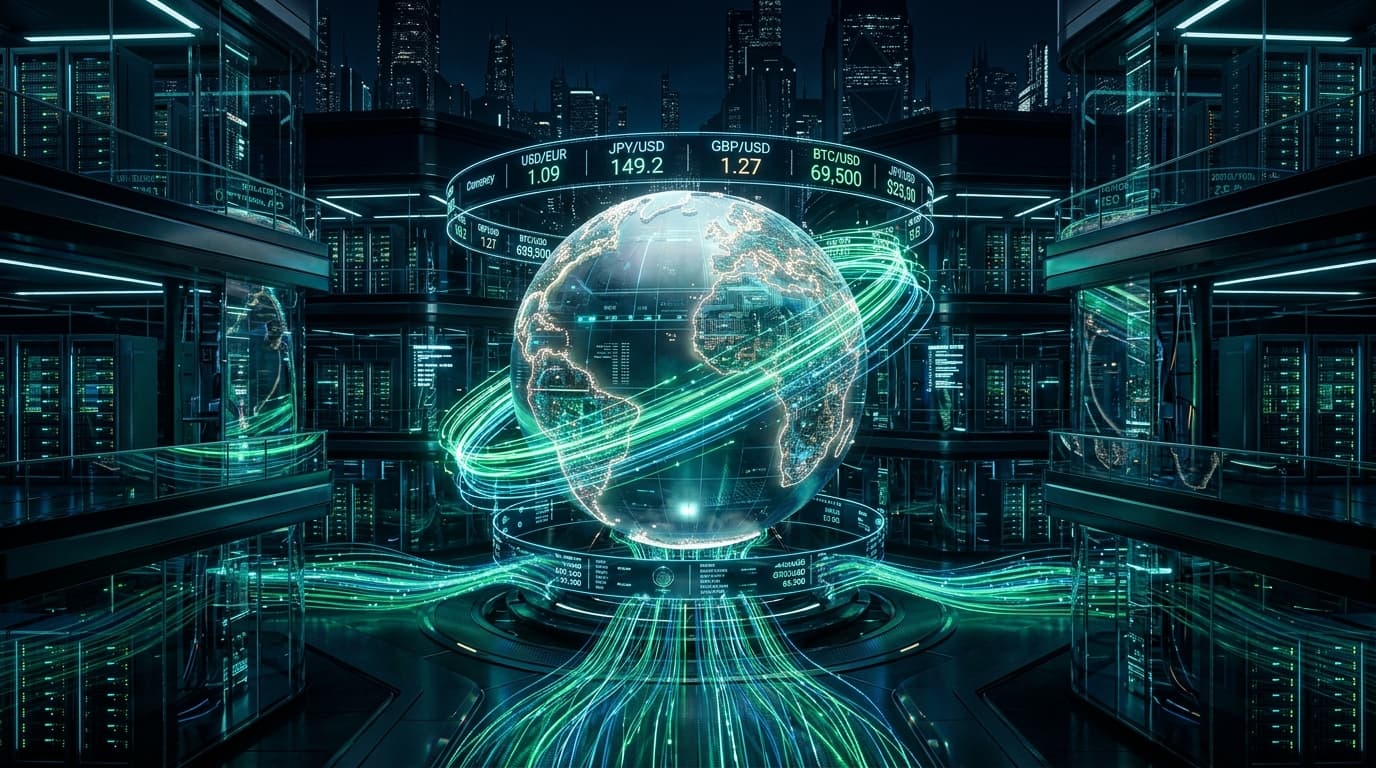 Wide Panoramic 3D Render of Global Digital Banking Cybernetic Infrastructure